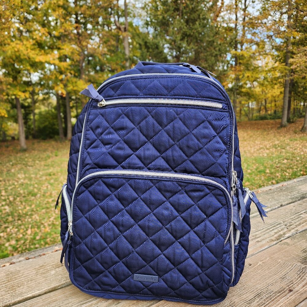 Vera Bradley Blue Quilted Laptop Backpack Large Campus Style Travel Work School